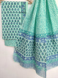 Hand Block Printed Cotton Suit With Mulmul Cotton Dupatta