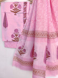 Hand Block Printed Cotton Suit With Mulmul Cotton Dupatta