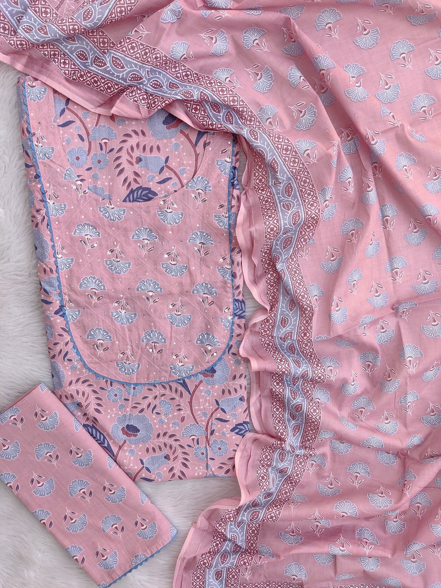 EXCLUSIVE HAND BLOCK PRINTED COTTON SUIT WITH COTTON DUPATTA