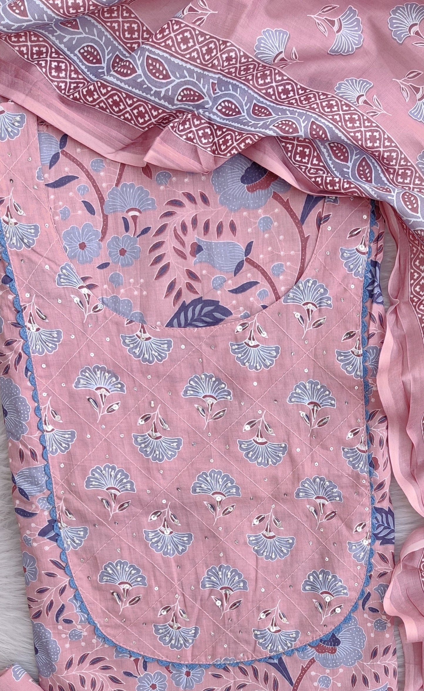 EXCLUSIVE HAND BLOCK PRINTED COTTON SUIT WITH COTTON DUPATTA
