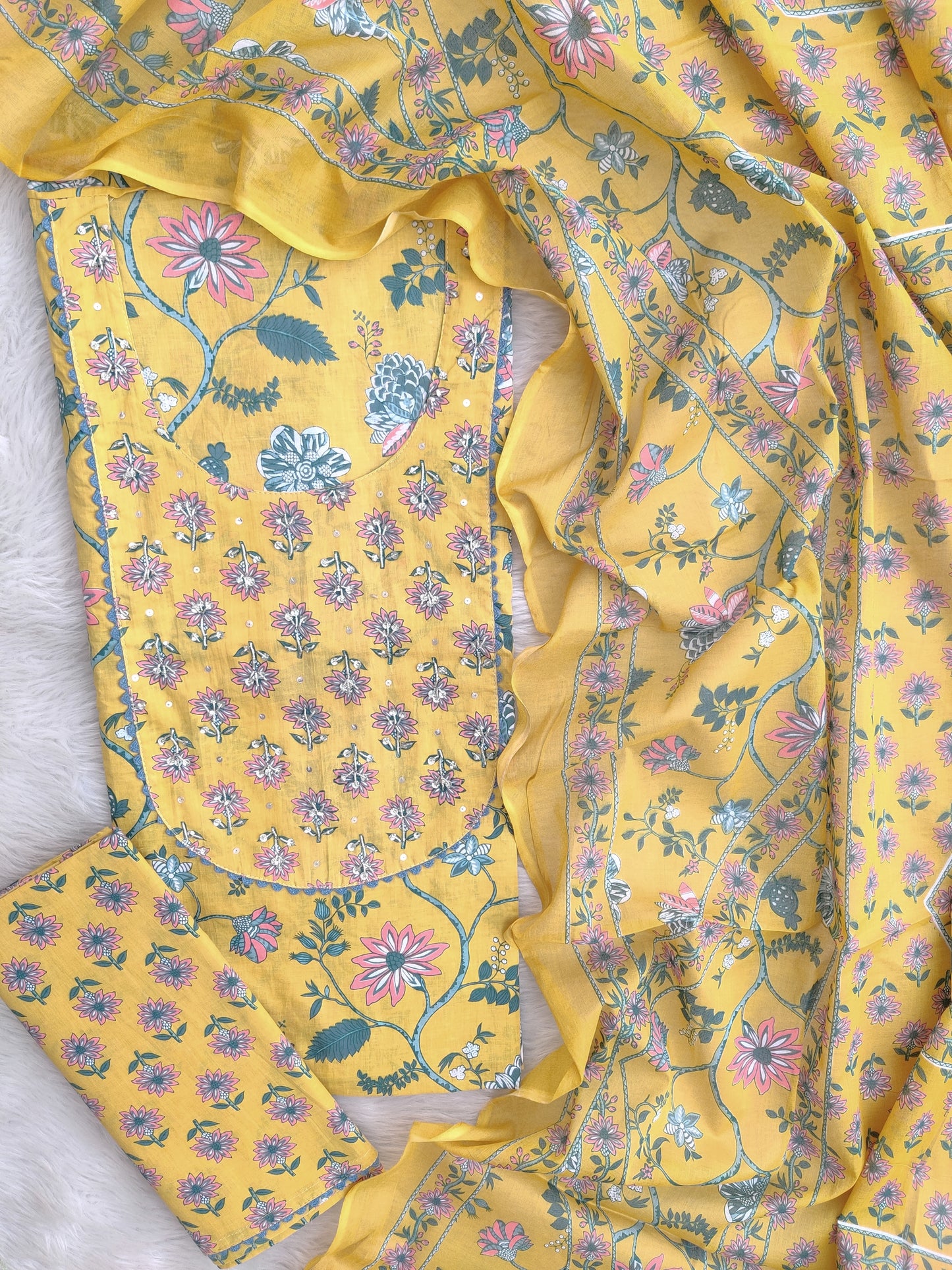 EXCLUSIVE HAND BLOCK PRINTED COTTON SUIT WITH COTTON DUPATTA