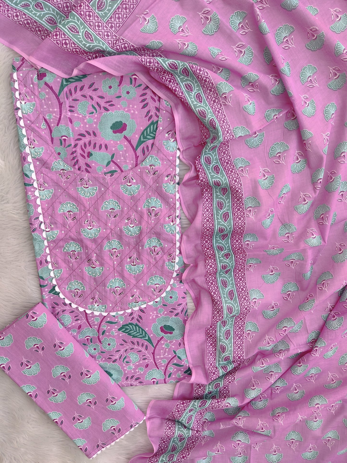 EXCLUSIVE HAND BLOCK PRINTED COTTON SUIT WITH COTTON DUPATTA