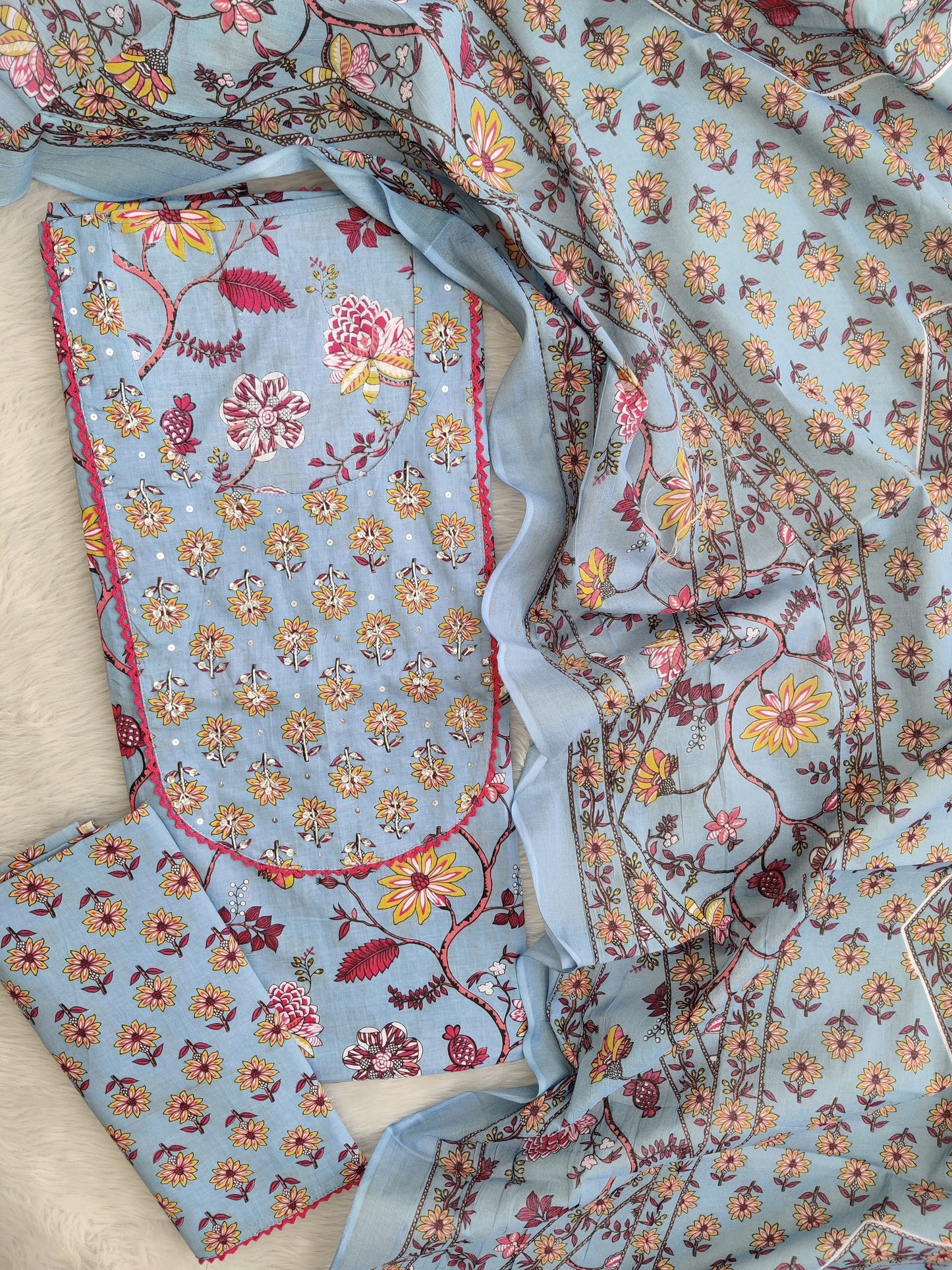 EXCLUSIVE HAND BLOCK PRINTED COTTON SUIT WITH COTTON DUPATTA