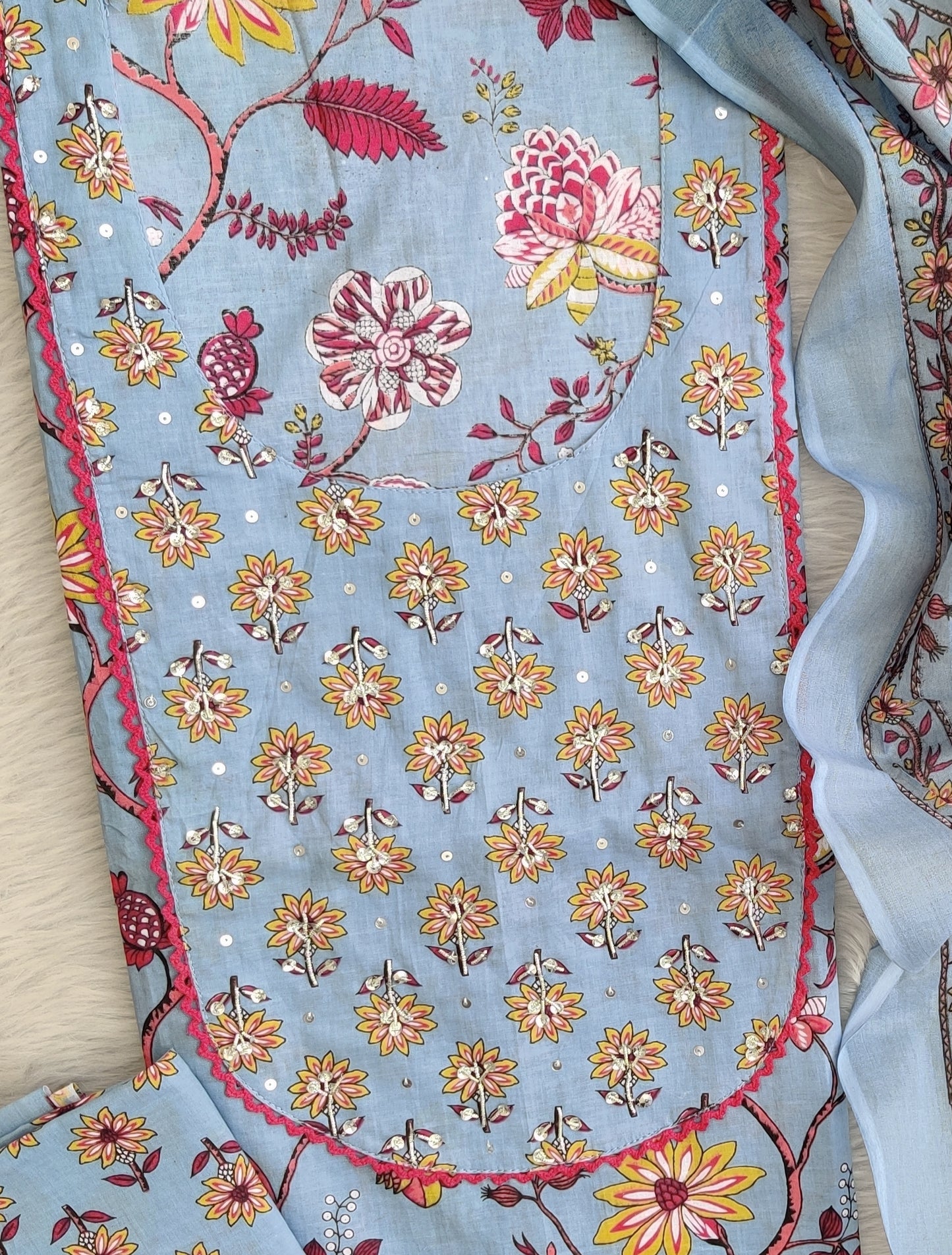 EXCLUSIVE HAND BLOCK PRINTED COTTON SUIT WITH COTTON DUPATTA