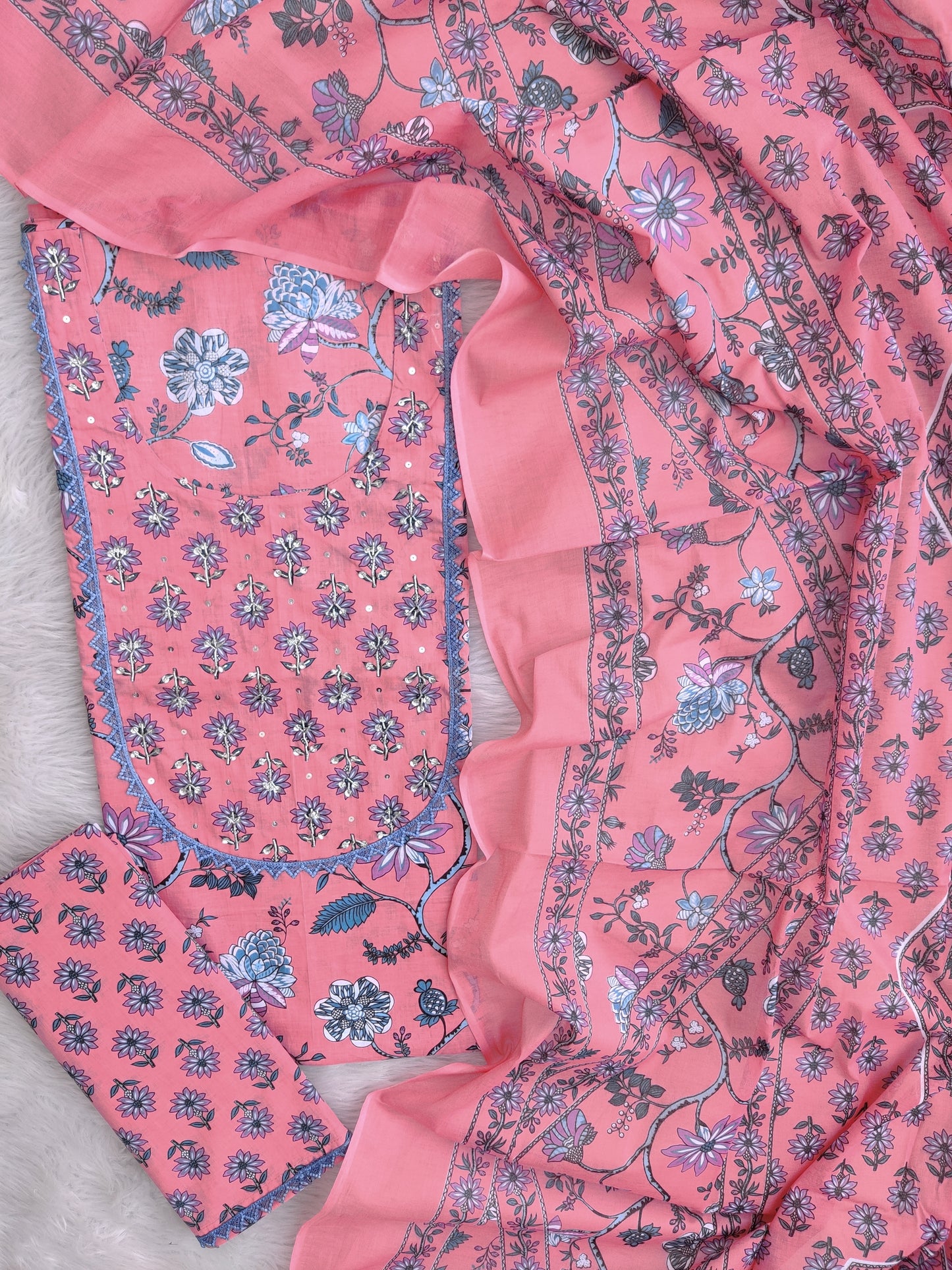 EXCLUSIVE HAND BLOCK PRINTED COTTON SUIT WITH COTTON DUPATTA