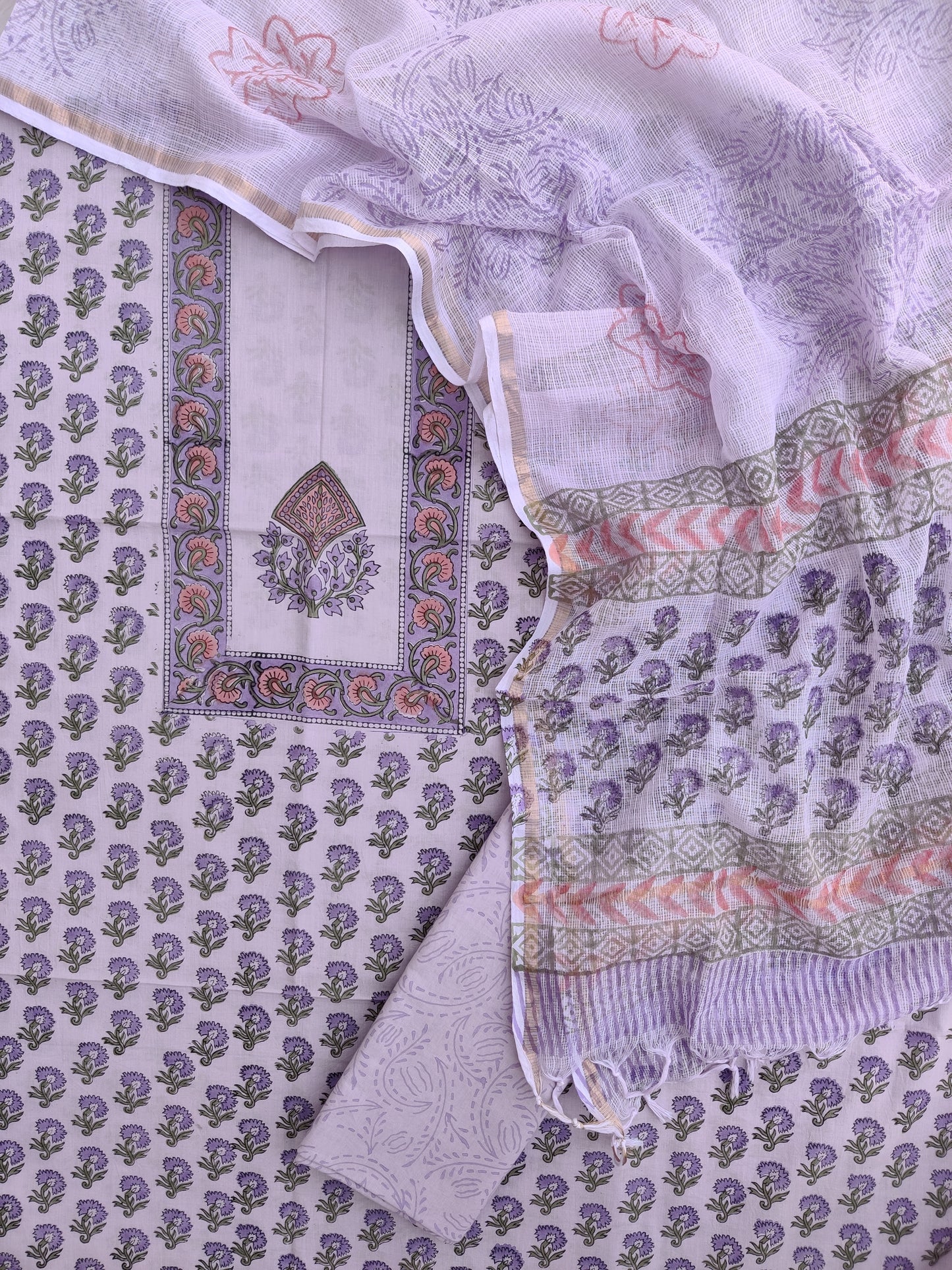 PANEL Hand Block Printed Cotton Suit with Cotton Kota Doria dupatta