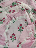 Hand Block Printed Cotton Suit With Lace Work Mulmul Dupatta