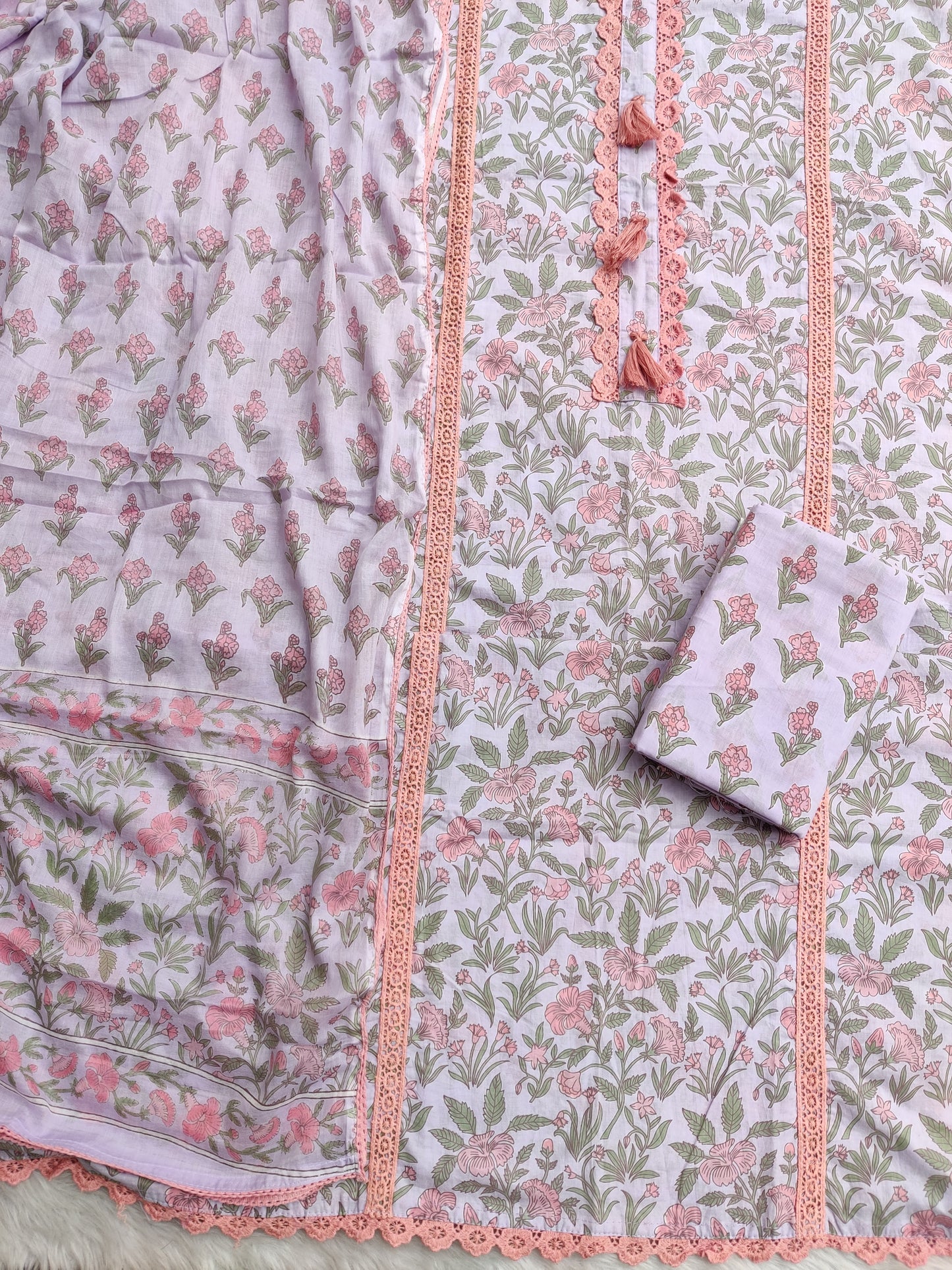 Exclusive Unstitched Cotton Neck Work Suits with Mulmul Dupatta