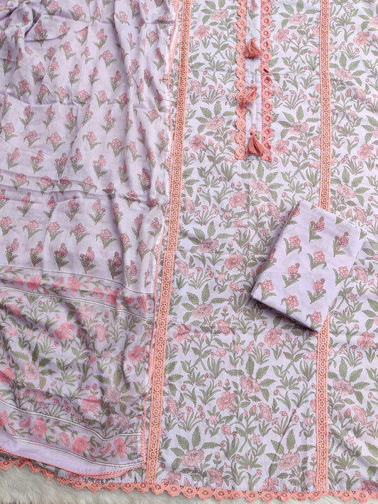 Exclusive Unstitched Cotton Neck Work Suits with Mulmul Dupatta