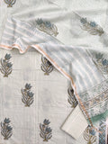 Hand Block Printed Cotton Suit with Mul Chanderi Dupatta