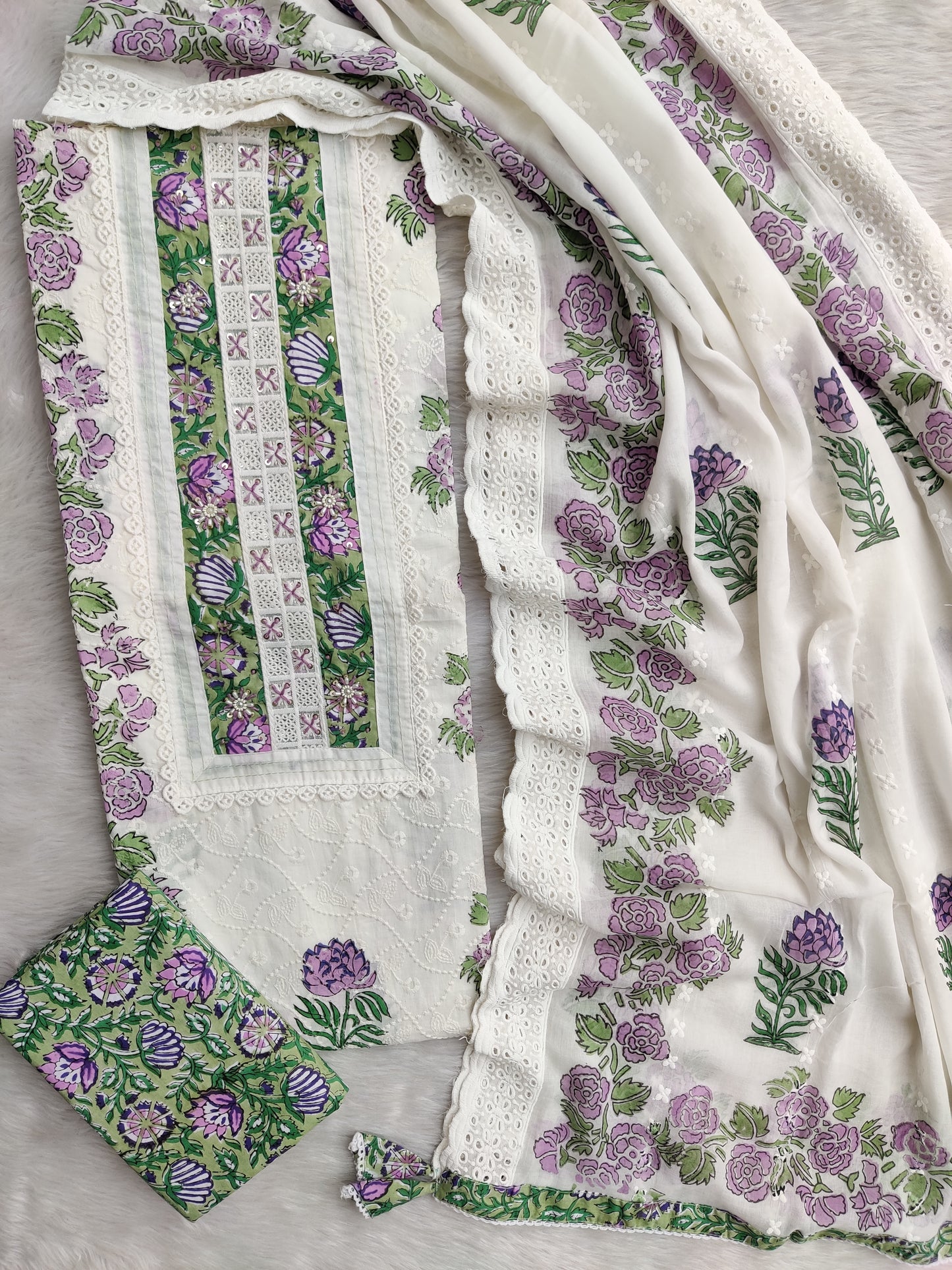 Exclusive Unstitched Cotton Suit with Mulmul Embroidery Dupatta