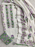Exclusive Unstitched Cotton Suit with Mulmul Embroidery Dupatta
