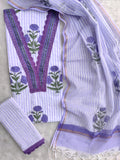 HAND BLOCK PRINTED  NECK WORK SUITS WITH KOTA DORIA DUPATTA