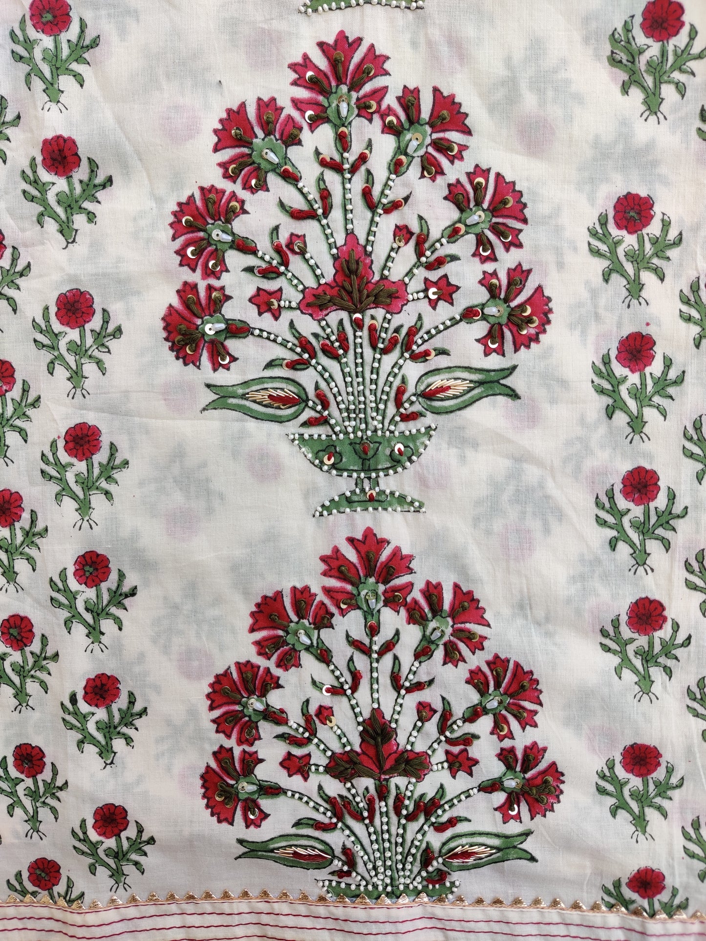 Hand Block Printed Cotton Suit with Mul Chanderi Dupatta