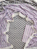Hand Block Printed Cotton Suit With Lace Work Mulmul Dupatta
