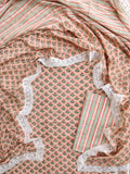 Hand Block Printed Cotton Suit With Lace Work Mulmul Dupatta