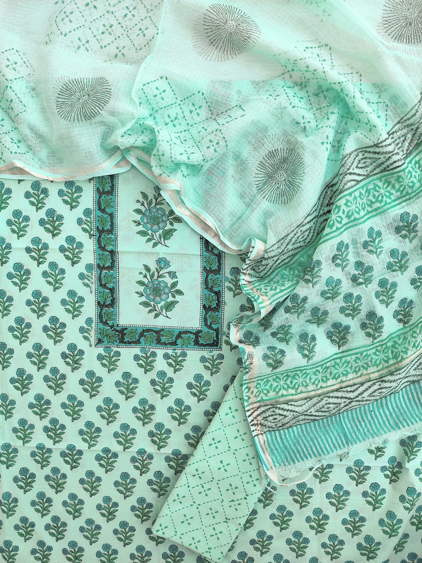 PANEL Hand Block Printed Cotton Suit with Cotton Kota Doria dupatta
