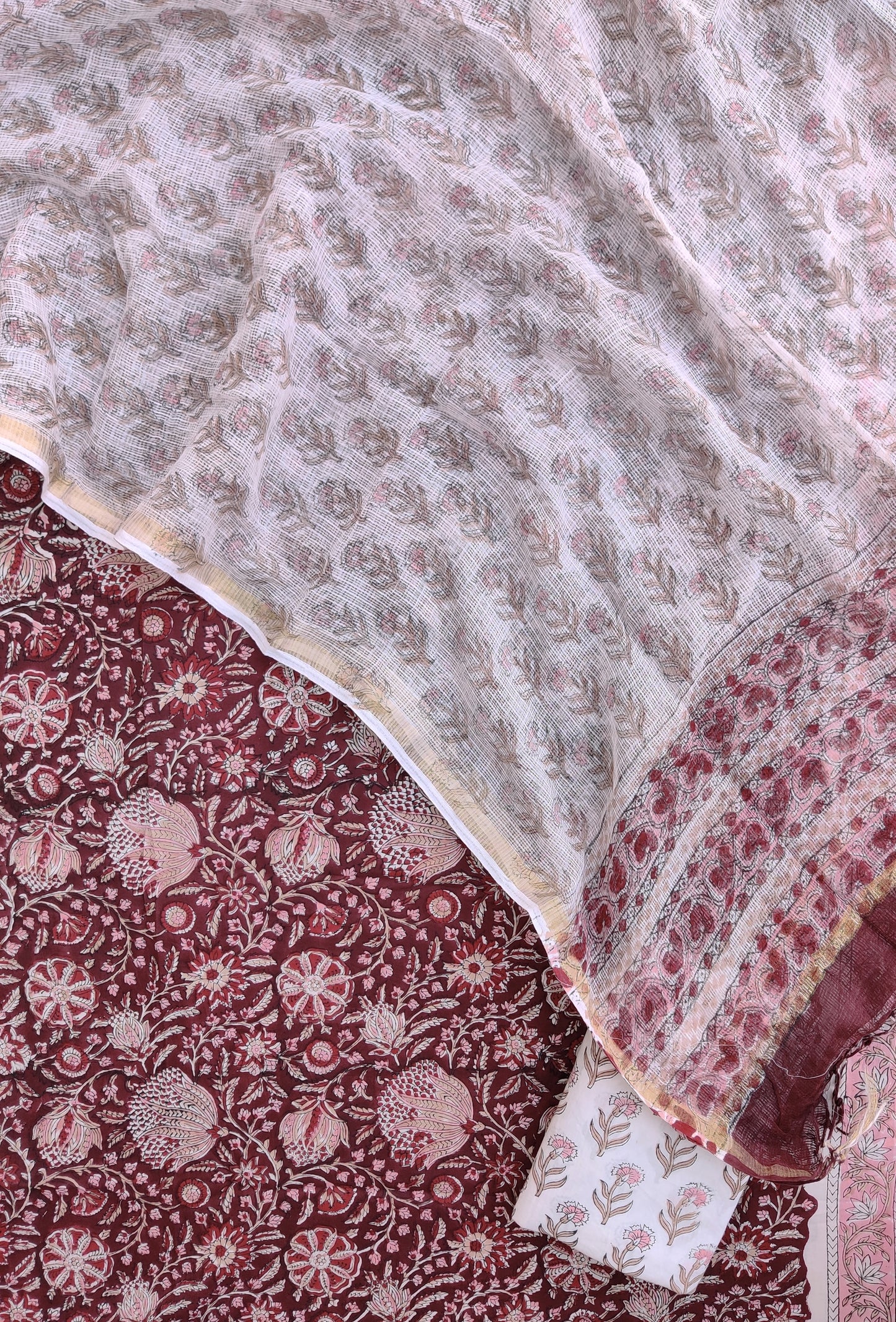 Hand Block Printed Cotton Suit with Cotton Kota Doria dupatta