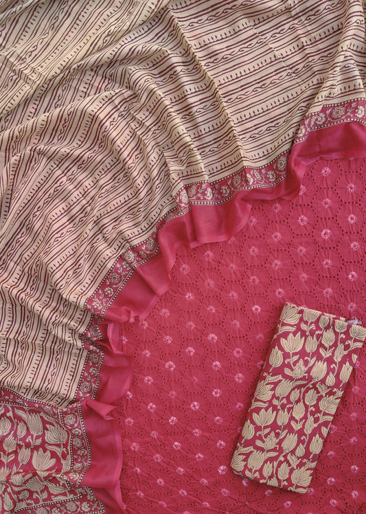 Schiffli Suit with Mulmul Dupatta