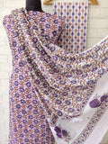 Hand Block Printed Cotton Suit With Mulmul Cotton Dupatta