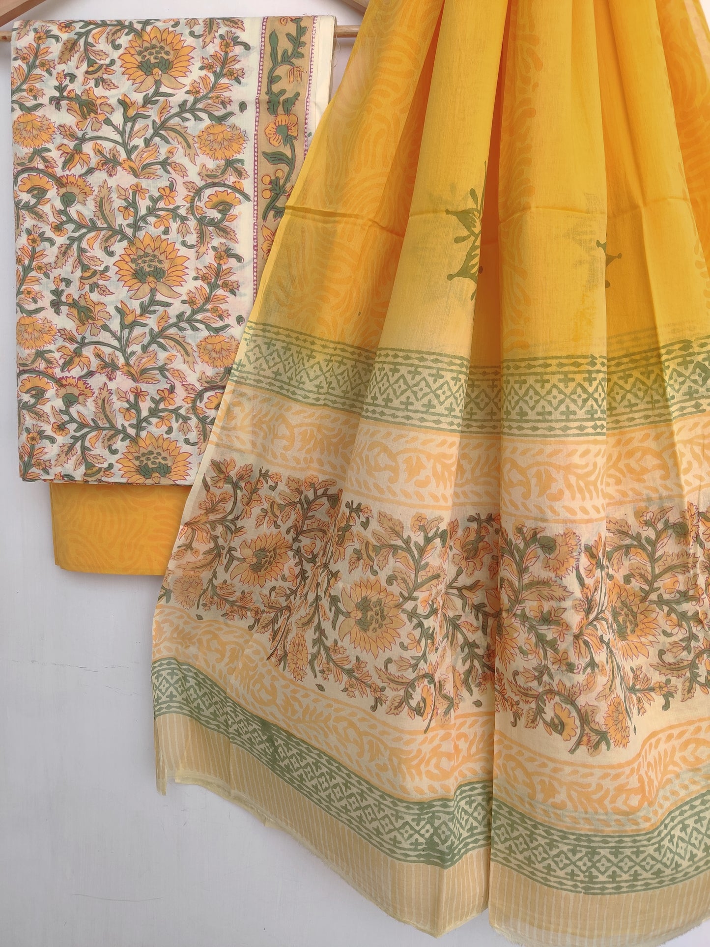 Hand Block Printed Cotton Suit With Mulmul Cotton Dupatta