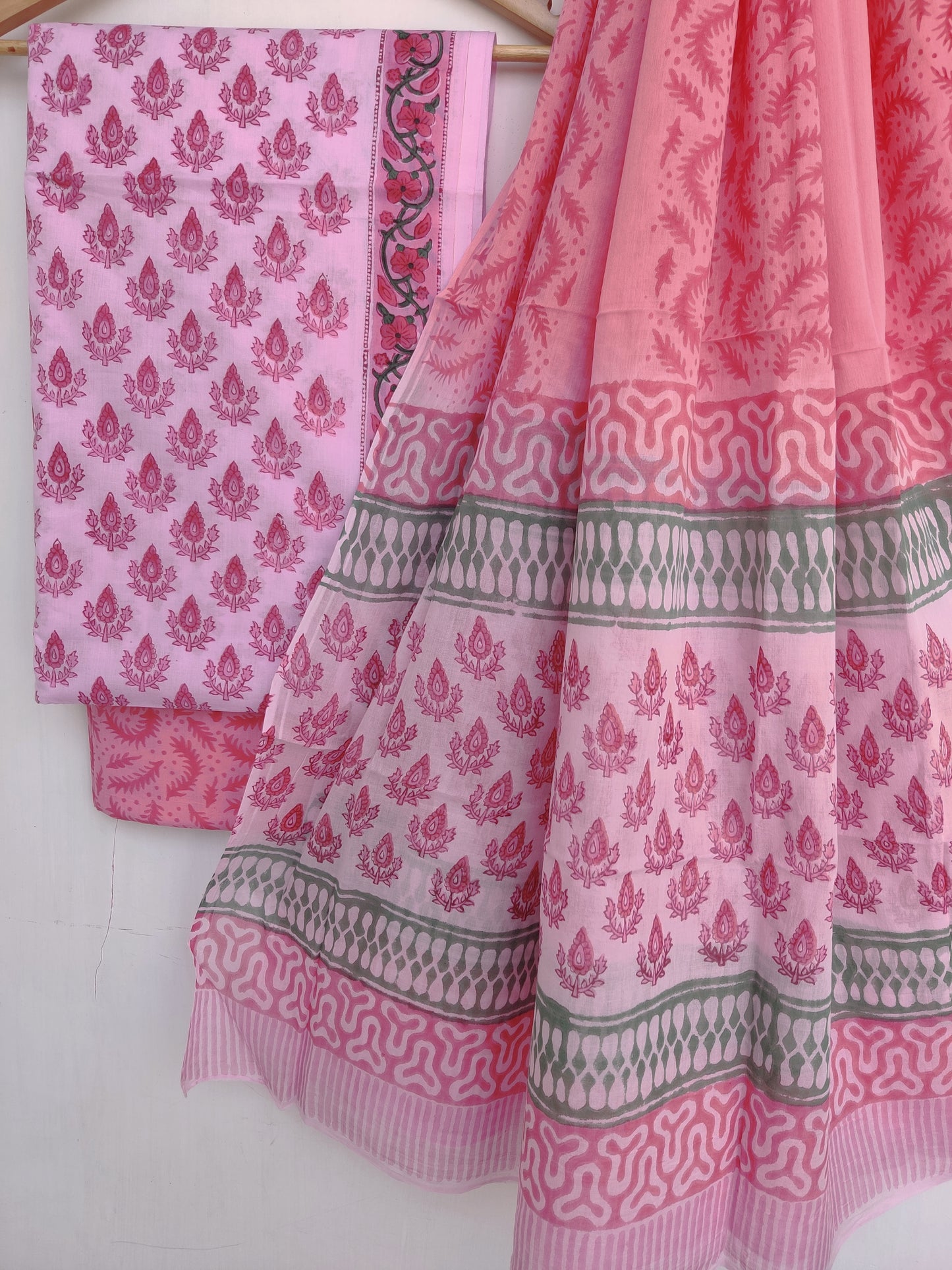 Hand Block Printed Cotton Suit With Mulmul Cotton Dupatta