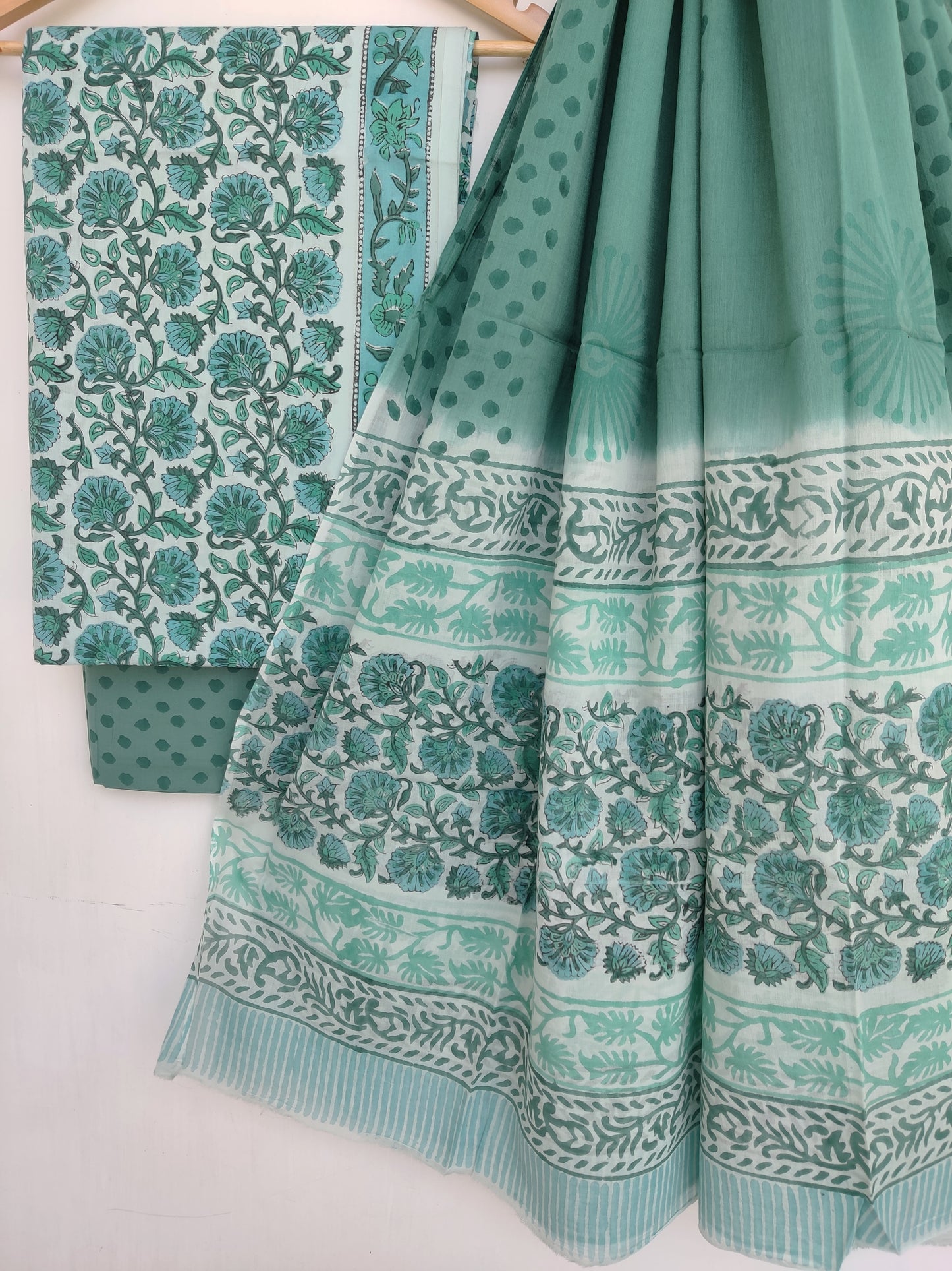 Hand Block Printed Cotton Suit With Mulmul Cotton Dupatta