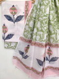 Hand Block Printed Cotton Suit With Mulmul Cotton Dupatta