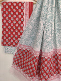 Hand Block Printed Cotton Suit With Mulmul Cotton Dupatta