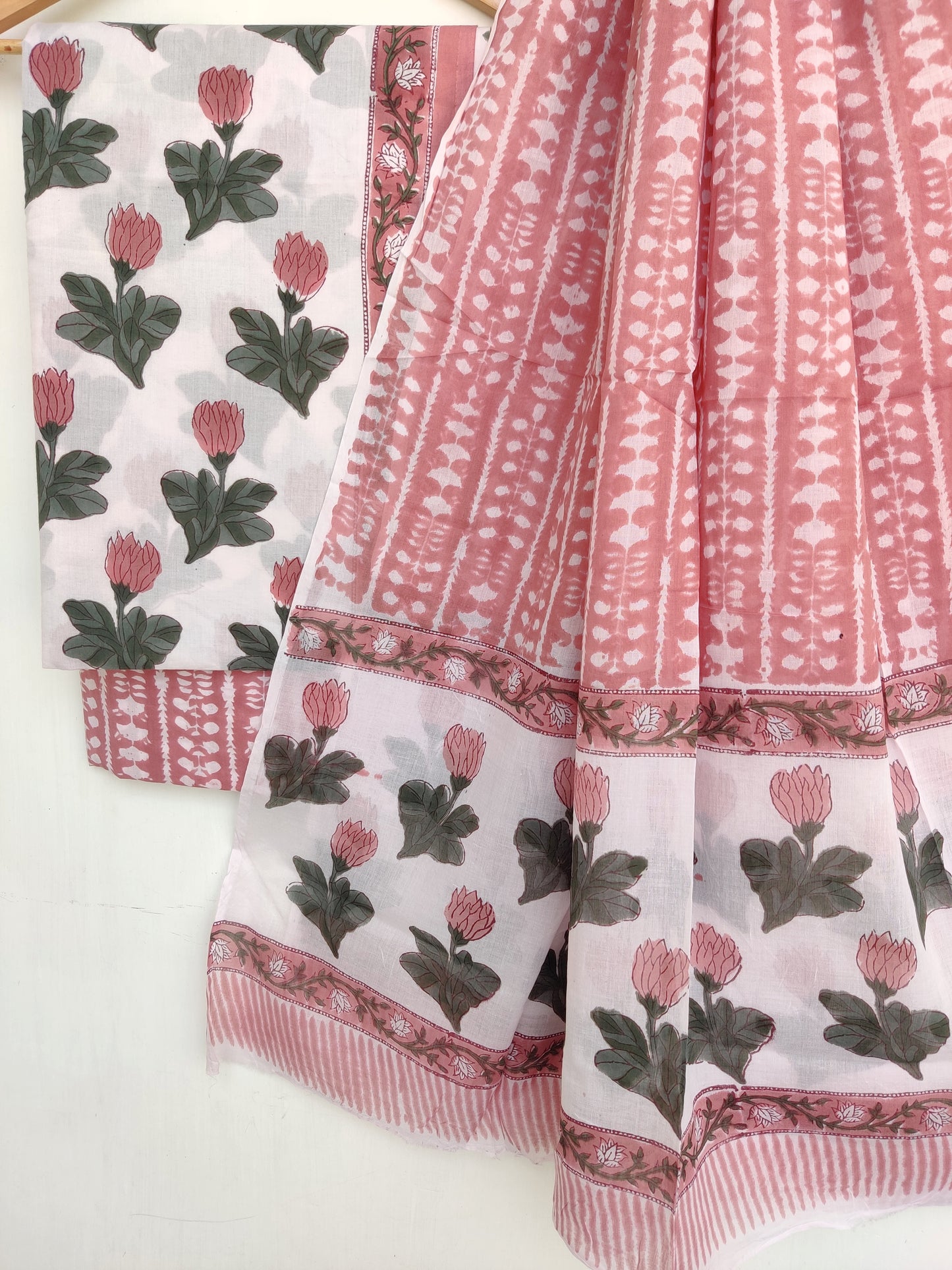 Hand Block Printed Cotton Suit With Mulmul Cotton Dupatta