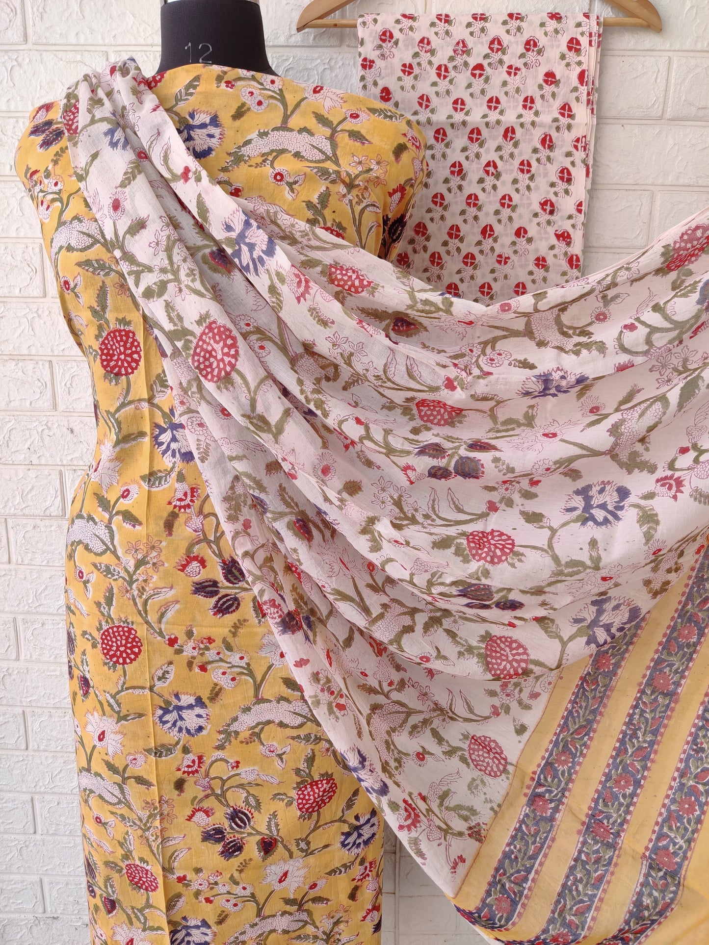 Hand Block Printed Cotton Suit With Mulmul Cotton Dupatta
