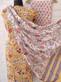Hand Block Printed Cotton Suit With Mulmul Cotton Dupatta