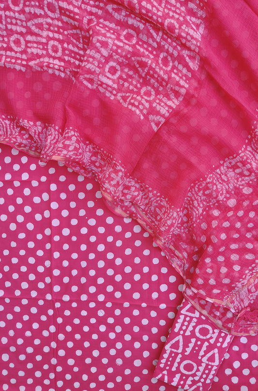 POLKA DOT Cotton Suit with Cotton Kota Doria dupatta