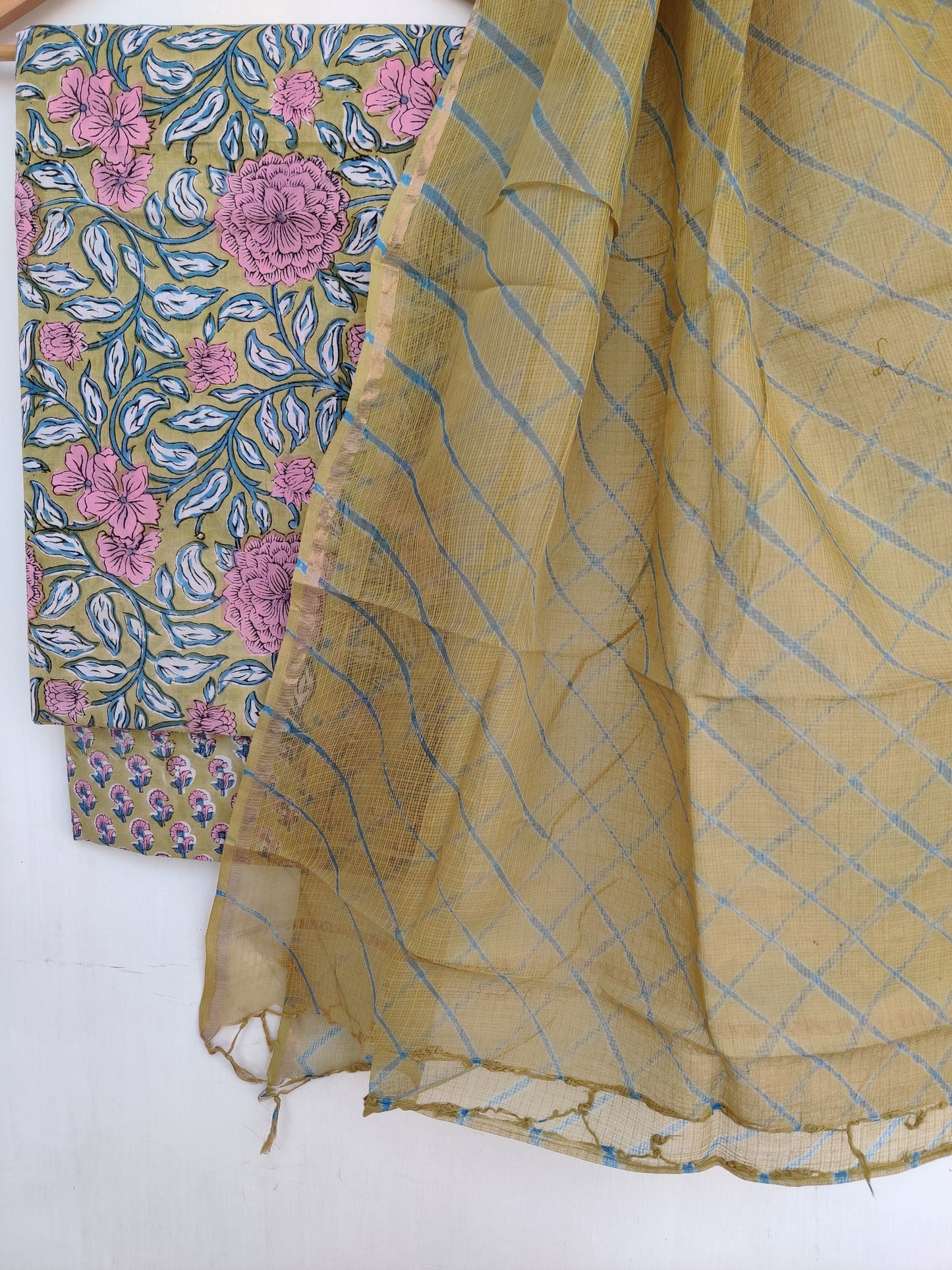 BLOCK PRINTED COTTON SUIT WITH LEHRIYA KOTA DORIA DUPATTA