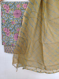 BLOCK PRINTED COTTON SUIT WITH LEHRIYA KOTA DORIA DUPATTA