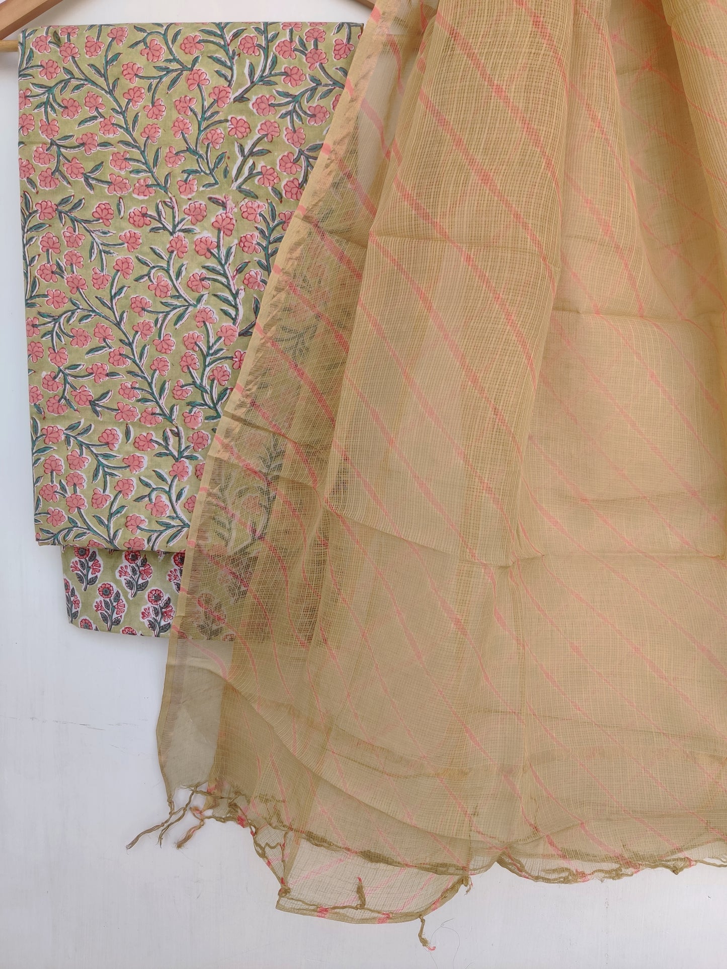BLOCK PRINTED COTTON SUIT WITH LEHRIYA KOTA DORIA DUPATTA