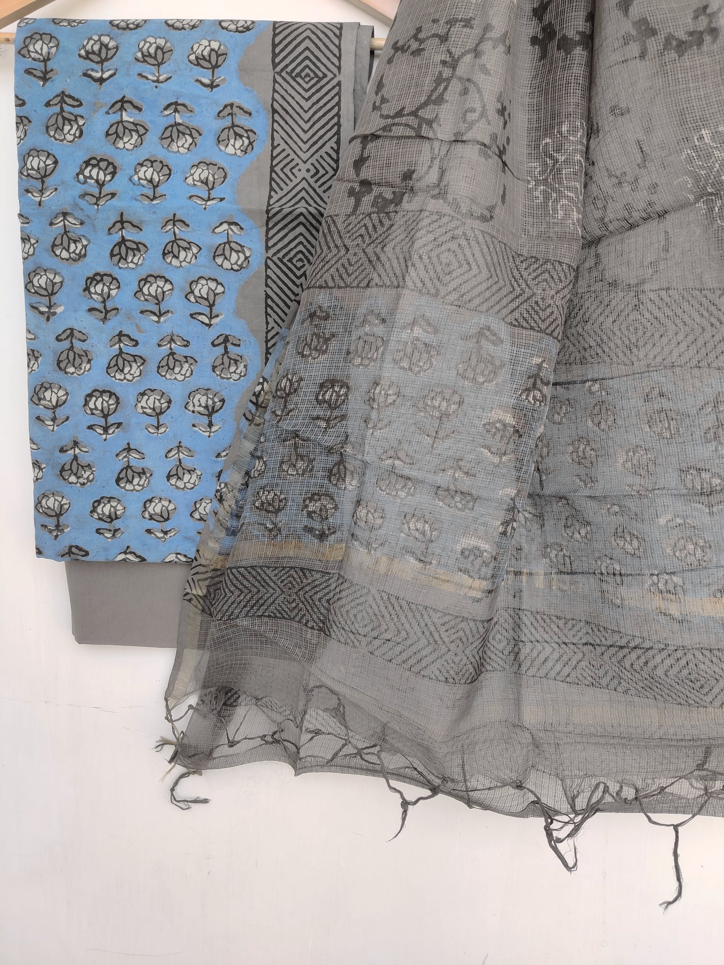VANASPATI Block Printed Cotton Suit with Cotton Kota Doria Dupatta