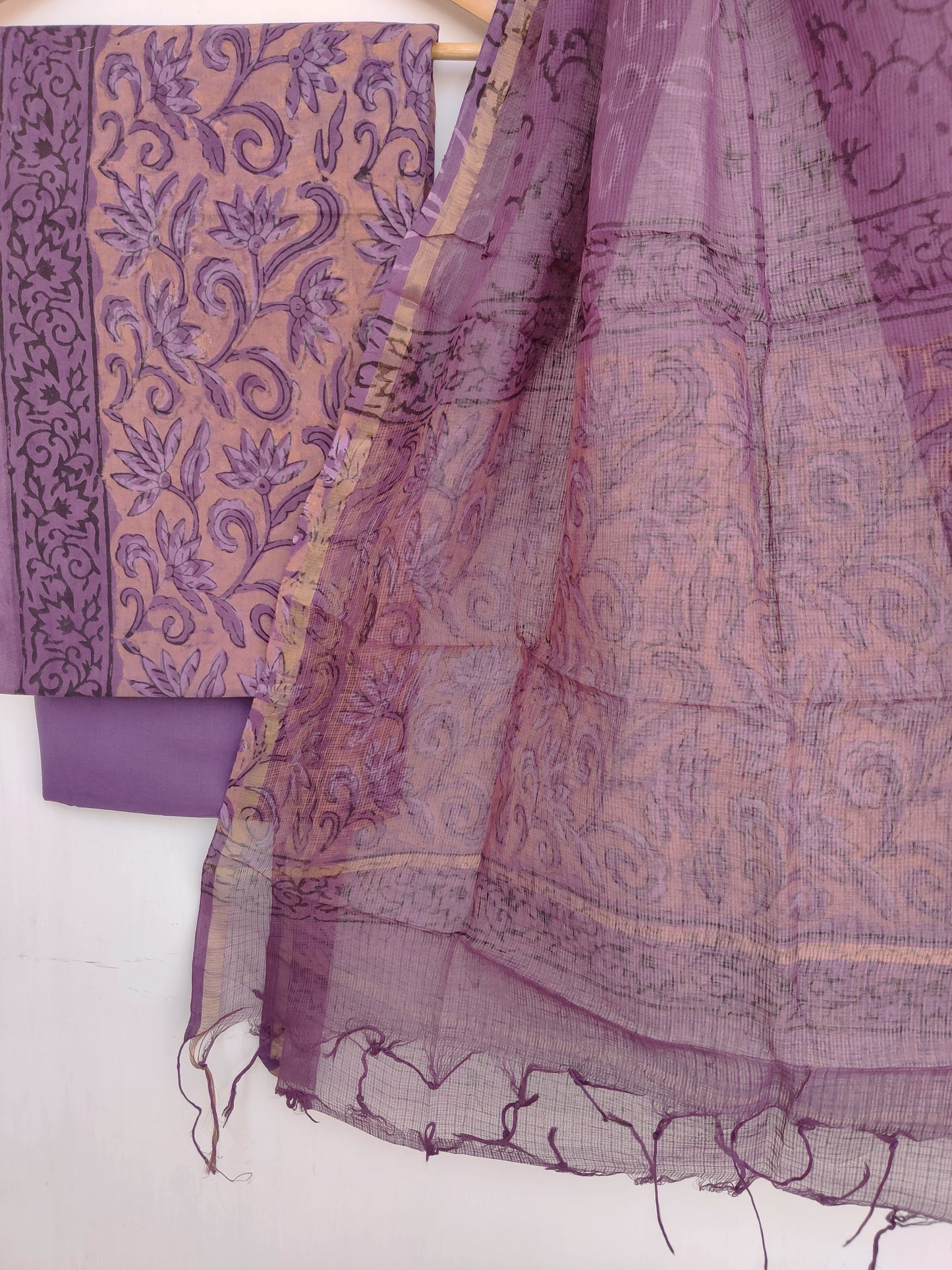 VANASPATI Block Printed Cotton Suit with Cotton Kota Doria Dupatta