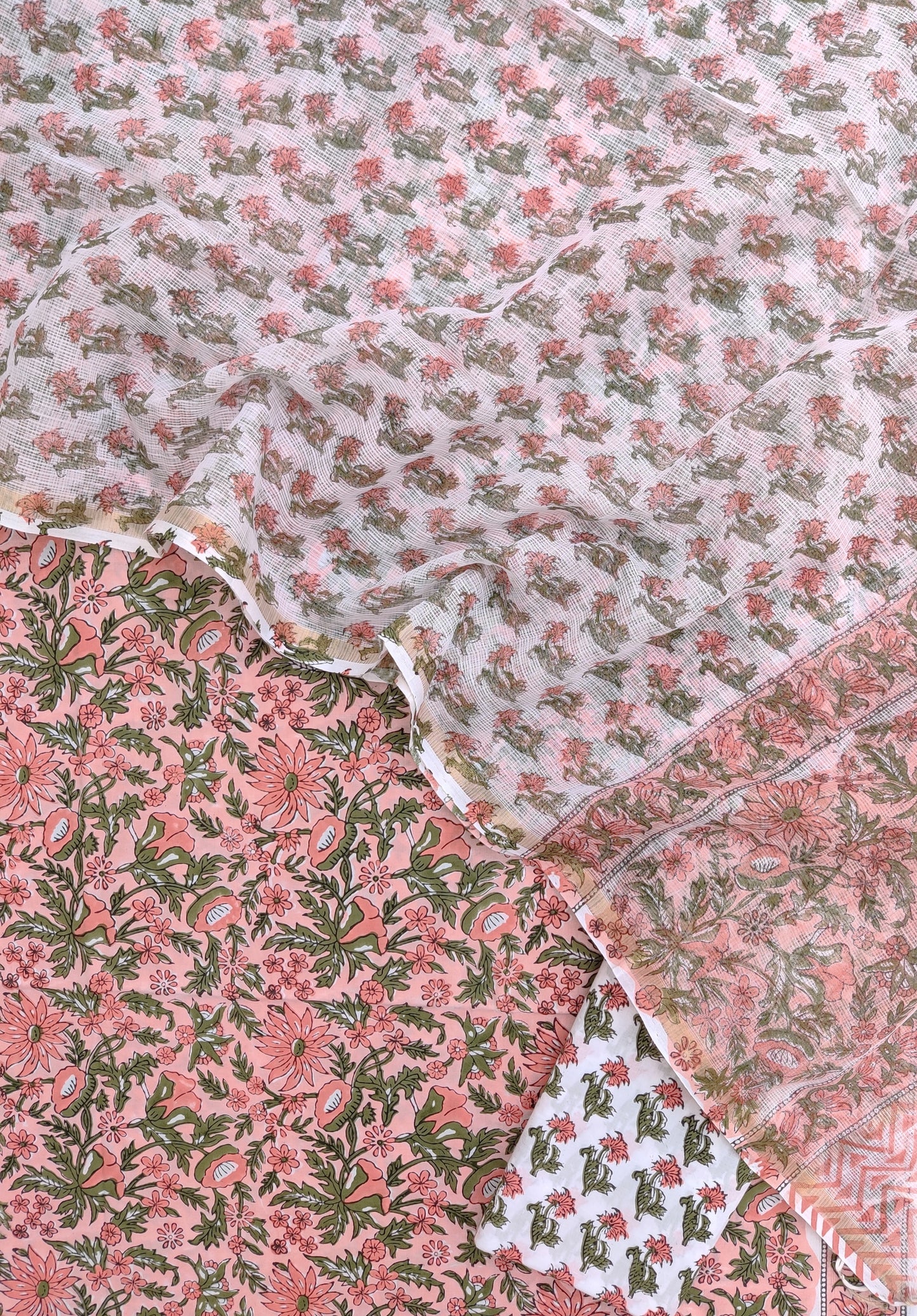 (SALE) Hand Block Printed Cotton Suit with Cotton Kota Doria dupatta