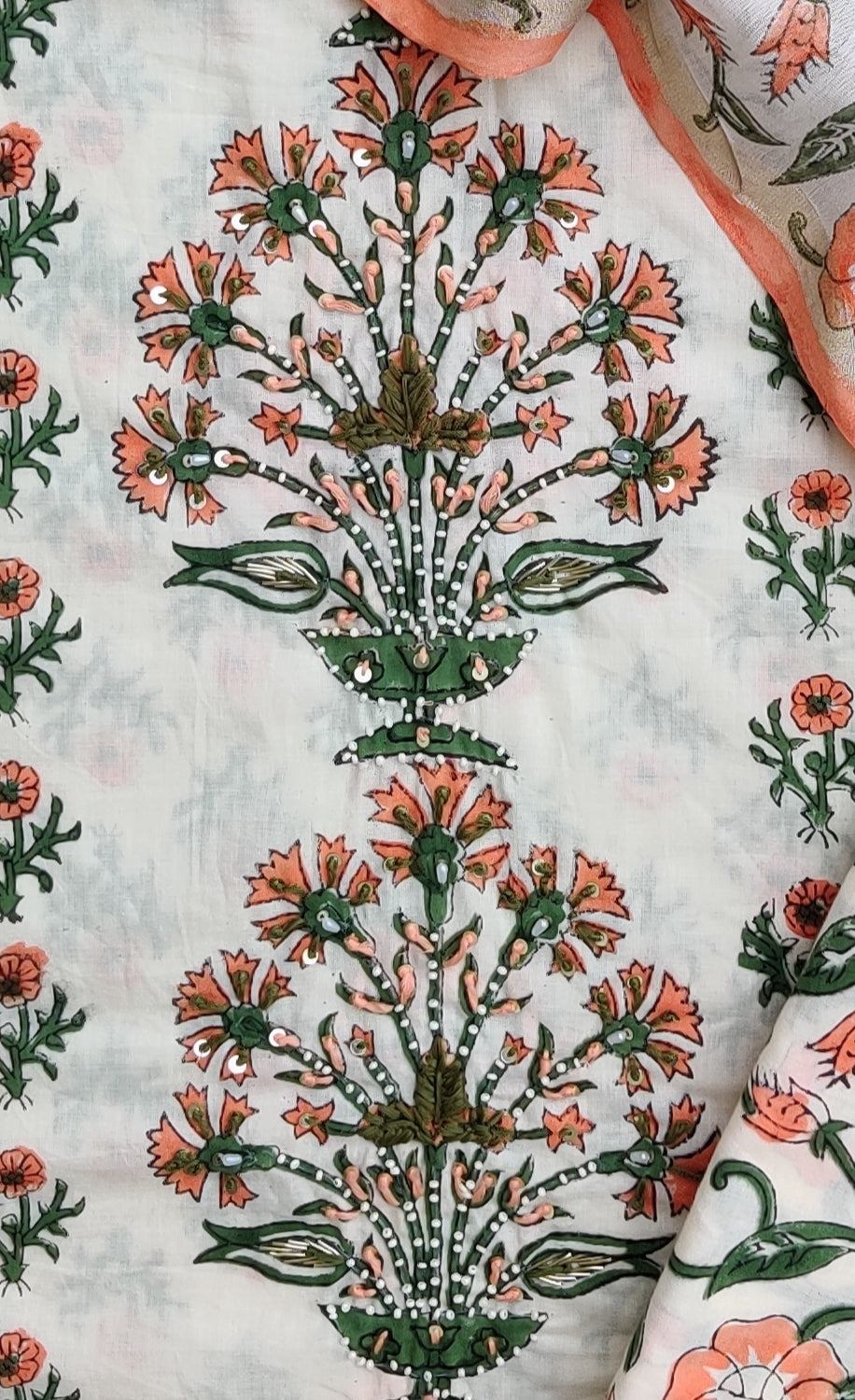 Hand Block Printed Cotton Suit with Mul Chanderi Dupatta