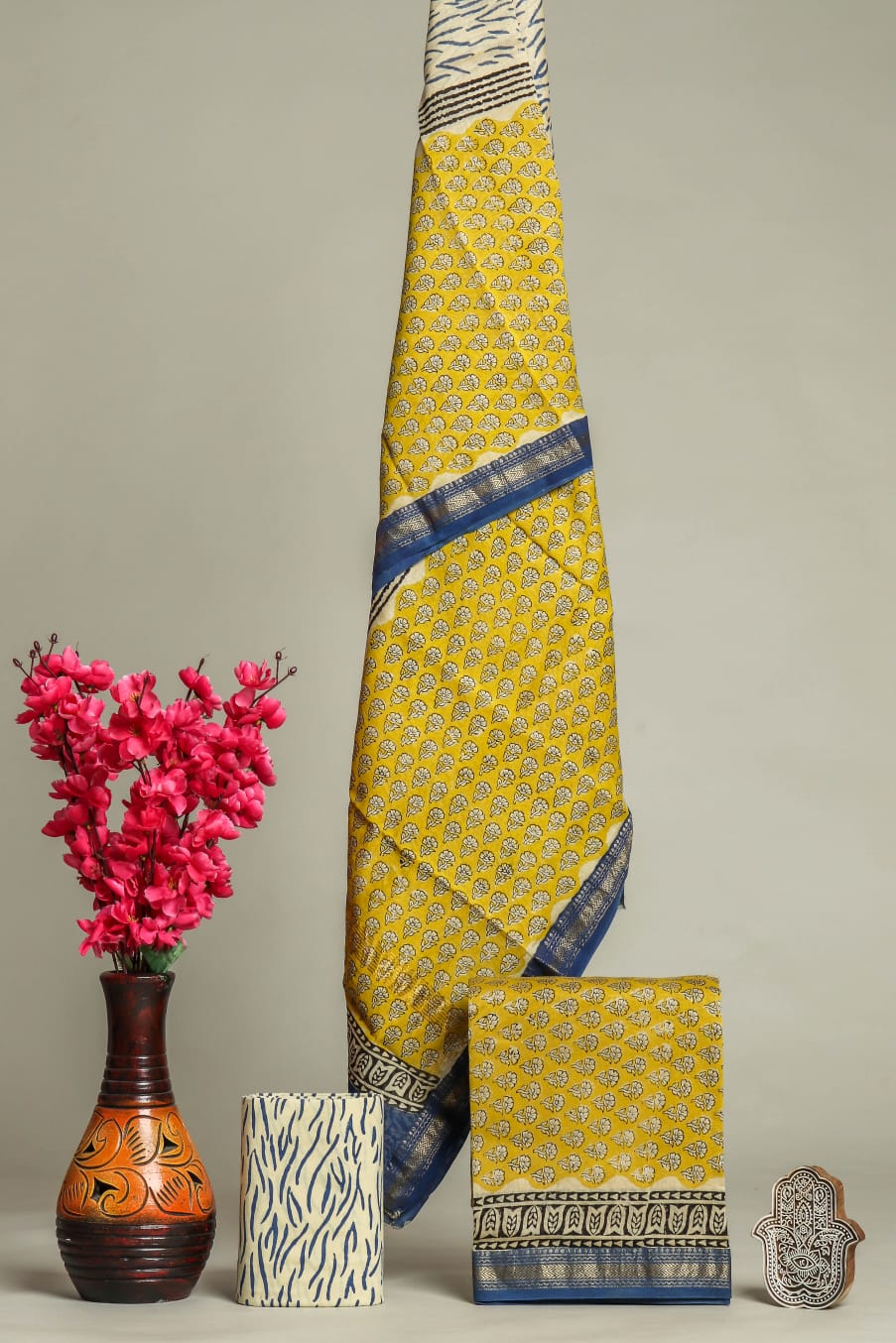 HAND BLOCK PRINTED MAHESHWARI SILK SUIT WITH MAHESHWARI SILK DUPATTA