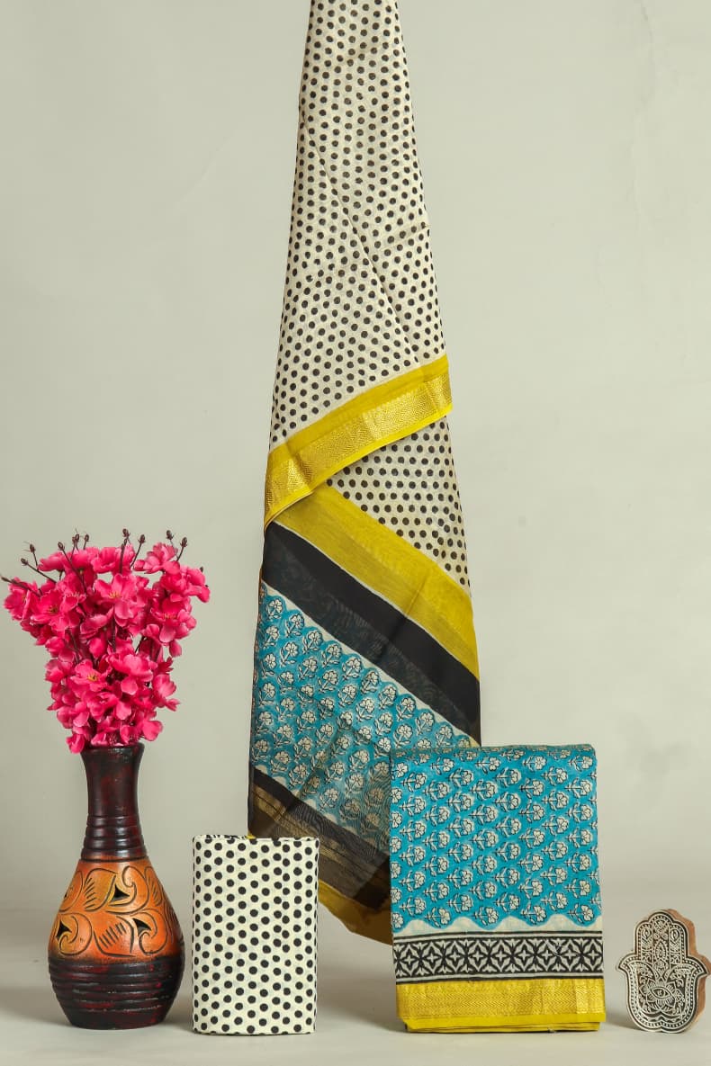 HAND BLOCK PRINTED MAHESHWARI SILK SUIT WITH MAHESHWARI SILK DUPATTA