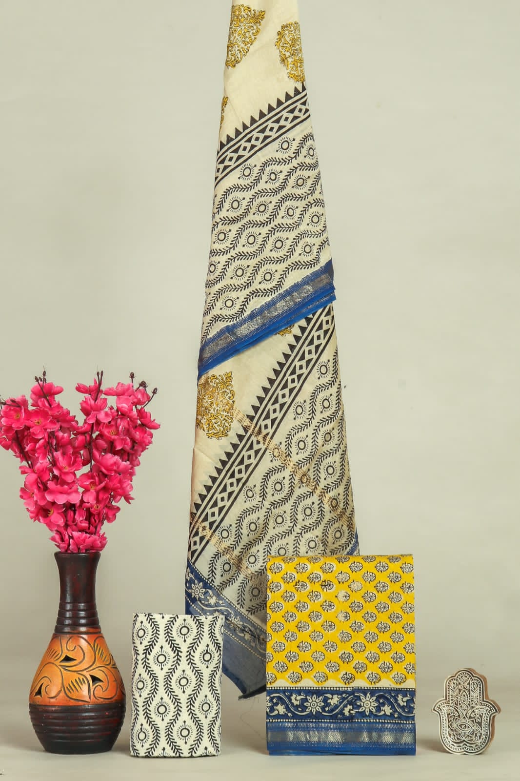 HAND BLOCK PRINTED MAHESHWARI SILK SUIT WITH MAHESHWARI SILK DUPATTA