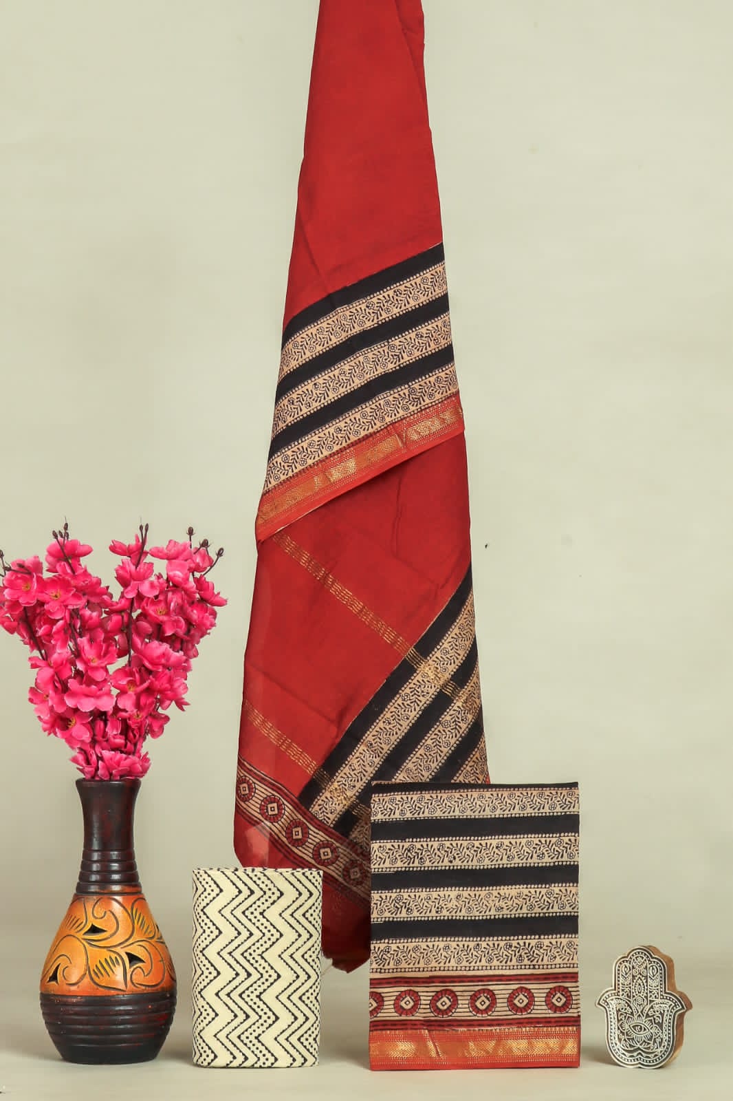 HAND BLOCK PRINTED MAHESHWARI SILK SUIT WITH MAHESHWARI SILK DUPATTA