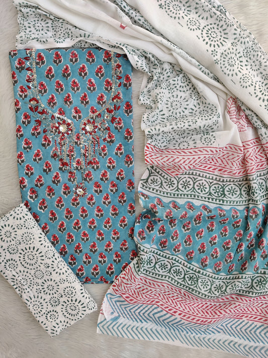 FLORAL PRINTED COTTON GOTA PATTI SUIT WITH COTTON DUPATTA