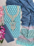 FLORAL PRINTED COTTON GOTA PATTI SUIT WITH CHIFFON DUPATTA