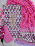 FLORAL PRINTED COTTON GOTA PATTI SUIT WITH CHIFFON DUPATTA