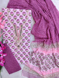 FLORAL PRINTED COTTON GOTA PATTI SUIT WITH CHIFFON DUPATTA