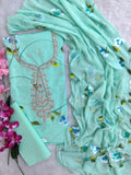 FLORAL PRINTED COTTON GOTA PATTI SUIT WITH CHIFFON DUPATTA