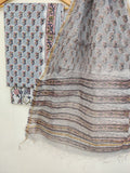 (SALE) Hand Block Printed Cotton Suit with Cotton Kota Doria dupatta